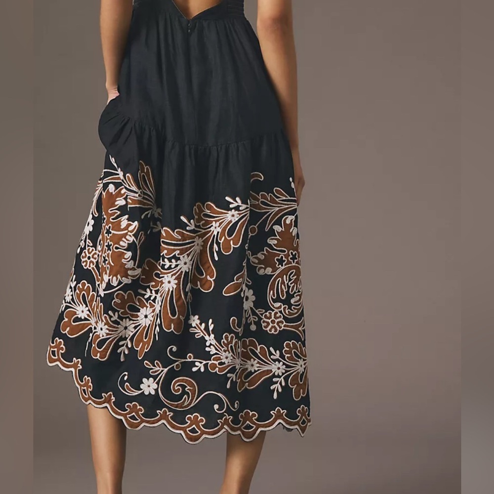 anthropologie midi  Black and Brown Embroidered Skirt - Picture 2 of 10